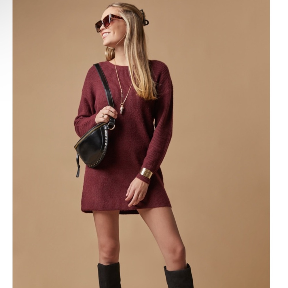 Francesca's Collections Burgundy Sweater Dress